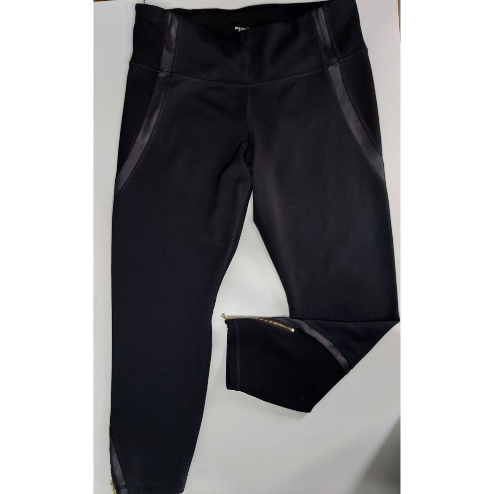 Old Navy Active Black Luxe Leggings Gold Zipper Ankle XL Activewear Elevate